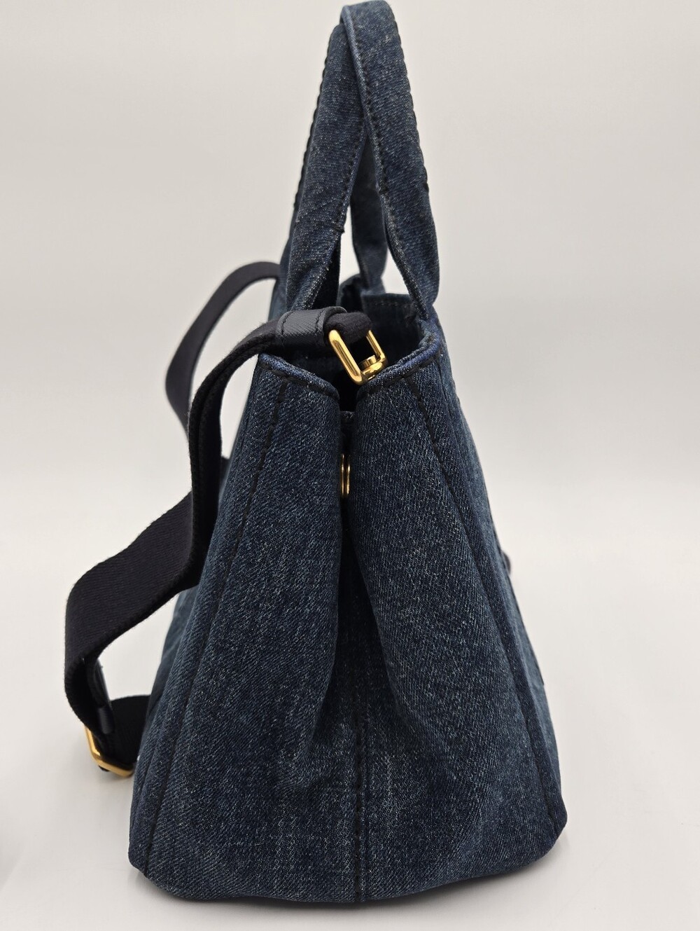 Prada Navy Denim Tote with Gold Hardware - Prada Canvas Canapa, COA included - Picture 6 of 17